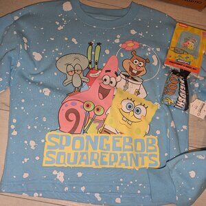 NWT Spongebob Squarepants & Characters Sweatshirt W/ Matching Mask Jrs Sz S 3-5